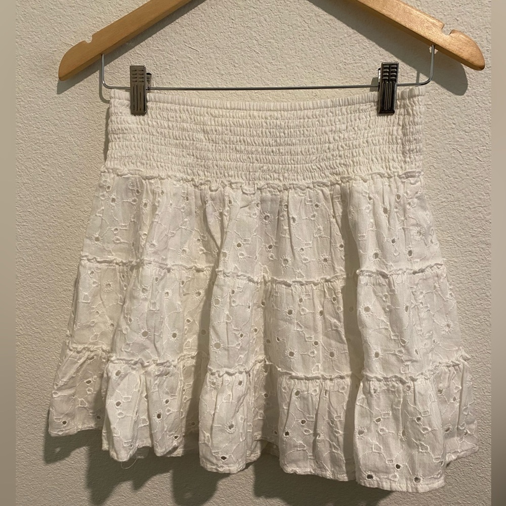 American Eagle Outfitters White Eyelet Smocked Tiered Skirt